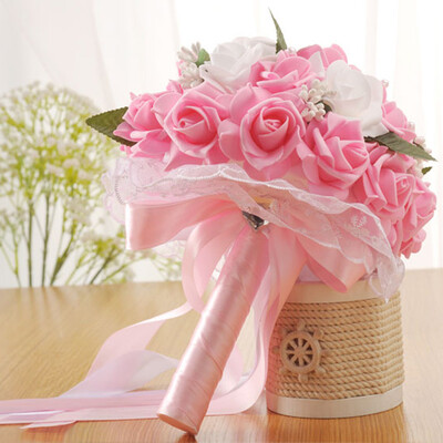 

Gobestart Crystal Roses Bridesmaid Wedding Bouquet Bridal Artificial Silk Flowers