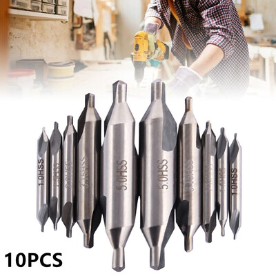 

10pcs HSS Combined Center Drills Bits Set 60 Degree Countersink Tool Kit High Speed
