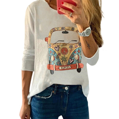 

Women T-shirts Print Long Sleeve O-Neck T-Shirt Loose Female Tops Soft Spring Autumn Lady Tshirt