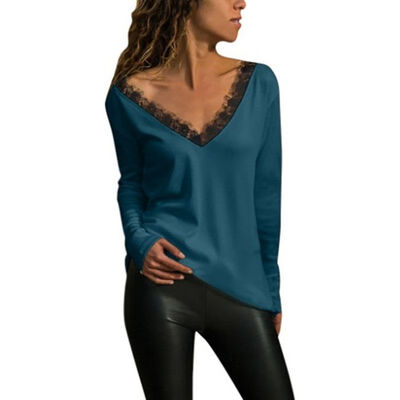 

Fashion Women Sexy Backless T-Shirt Autumn Stylish Deep V-collar Long Sleeve Tops Casual Open Back Loose Cotton Tops Female 2XL