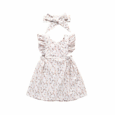 

New Baby Girls Dress Sets Kids Floral Pattern Dresses Casual Flare Sleeve Tutu Sundress With Headband