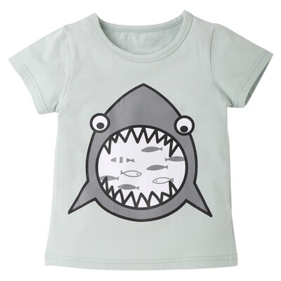 

Summer Short Sleeve Boy Girl Casual T-shirt Shark Cartoon Pattern Unisex Tops Outfits