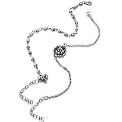 

Bohemian Anklet Bracelet For Women Silver Color Flower Geometric Metal Layerd Anklets