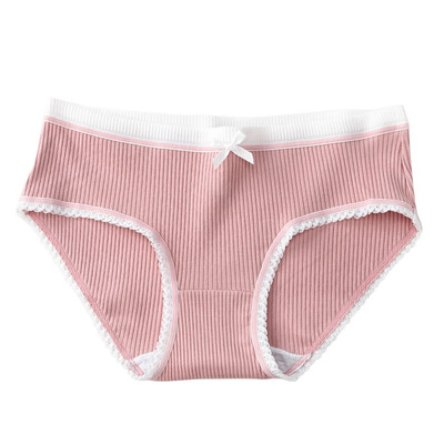 

2019 Fashion New Seamless Cotton Antibacterial Thread Bow Lace Side Mid-waist Female Briefs