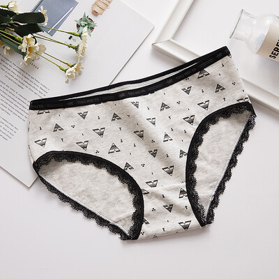 

Womens cute cotton print underwear Girl cotton mid-rise waist Japanese literary breathable hip briefs Girls comfortable briefs