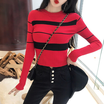 

Autumn Winter Knitted Sweater Women Slim Long-Sleeve Bottomming Tops Knitwear Korean Basic Pull Femme