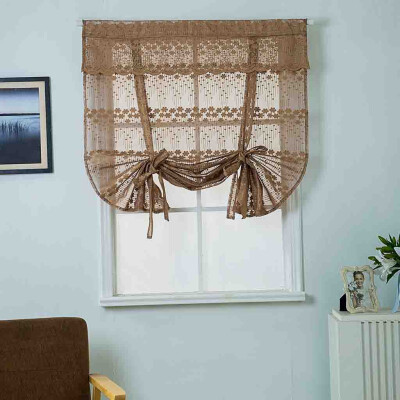 

Gobestart Tulle Perforated Kitchen Bathroom Window Roman Curtain Floral Tulle Valances