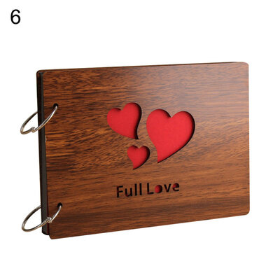 

8 inch Vintage Wood Cover Photo Album Book Black Pages Anniversary Scrapbook