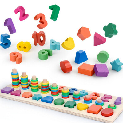 

YIWULAWooden Childrens Beads Number Graphical Puzzle Jigsaw Educational Toy For Kids