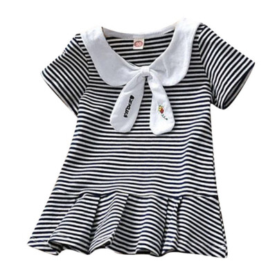 

Summer Casual Baby Girls Stripe Print Short Sleeve Dress Kids Toddler Pageant Dresses Clothes