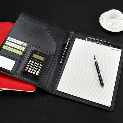 

Leather-File Folder-32 24cm-Black 12 Calculator Note Pad