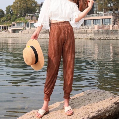 

Casual Elastic High Waist Harem Pants Summer Women Loose Mesh Pants Female Trousers