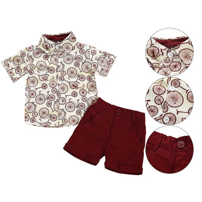 

Summer Children Baby Boys Casual Short Sleeve Print Shirt TopsShorts Costume Sets