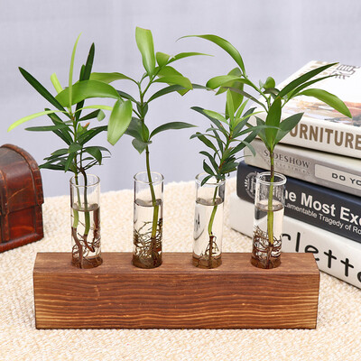 

Gobestart Creative Hydroponic Plant Transparent Vase Wooden Frame Coffee Shop Room Decor