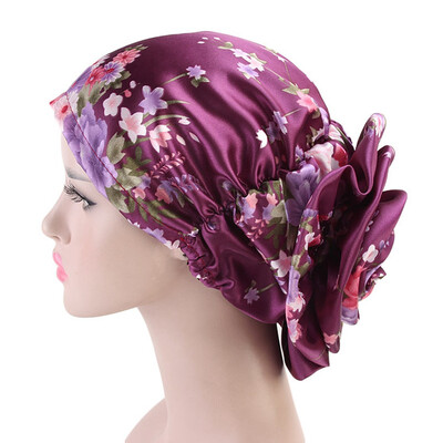 

Muslim Women Satin Big Flower Turban Head Wrap Cancer Chemo Head Wear Beanie Cap