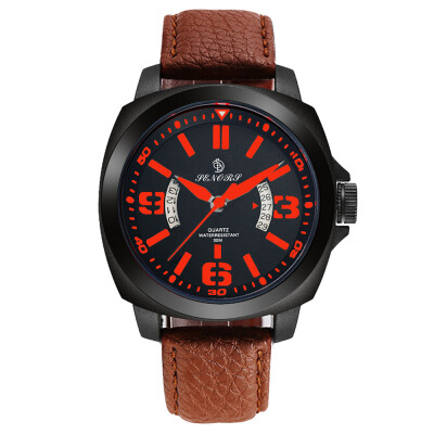 

〖Follure〗SENORS Waterproof Mens Date Leather Strap Travel Sport Quartz Wrist Watch