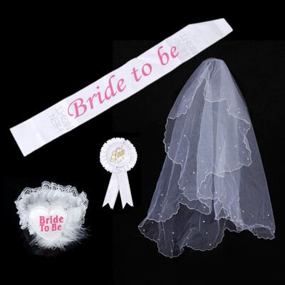 

Bride To Be 1 Set White Rosette Mantilla Badge Sash Garter Veil Hen Night Party Wedding Supplies