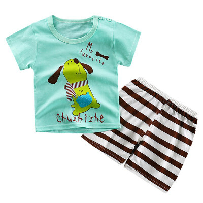 

Summer Children Baby Girls Casual Cartoon Pattern Short Sleeve Tops T-shirtShorts Suits Costume Set