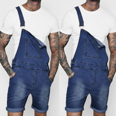 

Tailored Mens Overall Casual Jumpsuit Jeans Wash Broken Pocket Trousers Suspender Pants