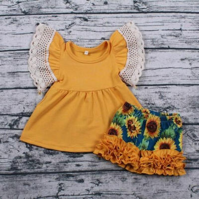 

Sunflower Toddler Kid Baby Girl Lace Crop Tops Dress Short Pants Outfits Clothes