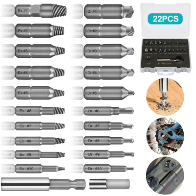 

22PCS Damaged Screw Extractor Breakage Bolt Extractor Drill Bits Guide Set Broken Easy Out Fastener Kit