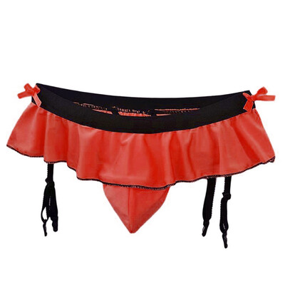 

Men Sexy Ruffled Decor Boxer Briefs Thongs Suspender Sock Clip Underwear Trunks