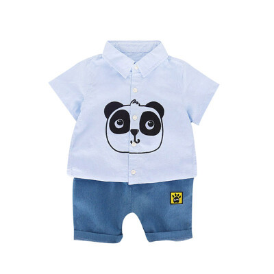 

Boys Sets 2Pcs Summer Kids Boys Shirt Pants Set Lovely Panda Shirt Casual Denim Pants Boy Clothes Set Summer