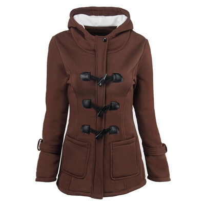 

Autumn&winter hooded cotton blend horn leather buckle in the long coat jacket cotton coat women