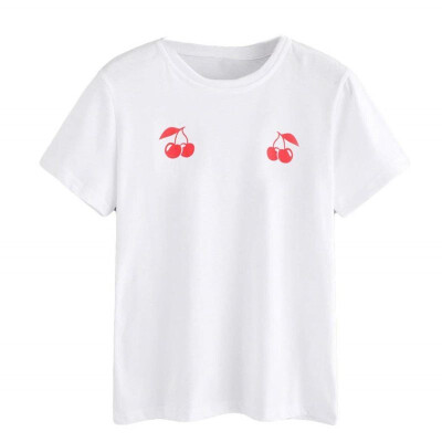 

Fashion Womens Shirts T-Shirt Short SleeveTop Causal Cherry Print Tank Top White