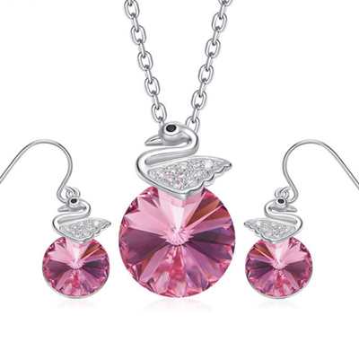 

925 Sterling Silver Cute Swan Cats Pendant Necklace Earring White Gold Plated Women Jewelry Made with Swarovski Crystals Sets Gift