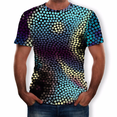 

Toponeto Men Dot 3D Color Print Round Neck Short Sleeve T Shirt Tops Daily Blouse Tee