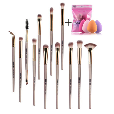 

12pcs Eye Cosmetic Brush With 4pcs Drop-shaped Powder Puff Soft Makeup Brush Set