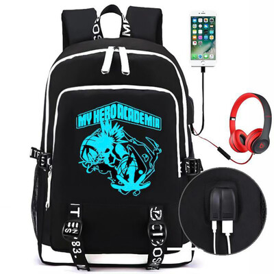 

My Hero Academia Laptop Backpack Canvas Daypack School Bag Book Bag with USB Charging for Hiking Travel Camping TrekkingH01