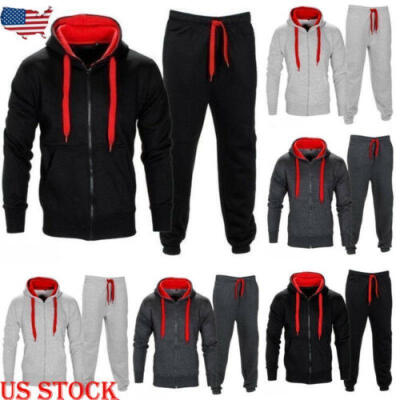 

Mens Tracksuit Set Fleece Hoodie Top Bottoms Jogging Joggers Gym BLAKGREY -2XL