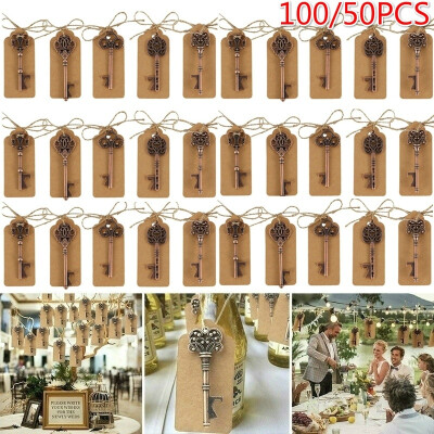 

10050PCS Vintage Bronze Key Bottle Opener with Tags Wedding Decoration Antique Bottle Opener Paperboard Party Supplies