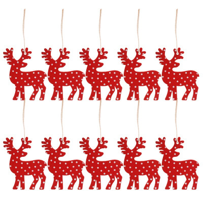 

10PCS Color Painted Wood Christmas Pendants With Burlap Ropes Xmas Holiday Hanging Ornament Crafts