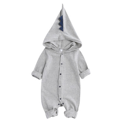 

3-24M Baby Clothes Girls Boys Spring Autumn Romper Hooded Long Sleeves Dinosaur Print Button Climb Soft Jumpsuit