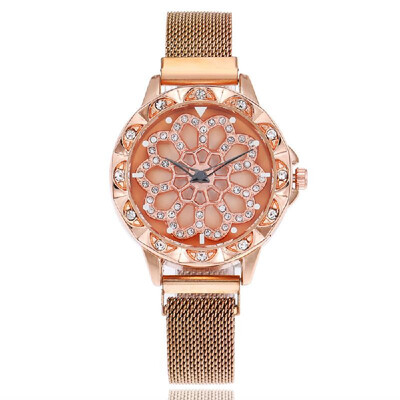

Fashionable Crystal Women Watch Flower Dial Face Maganet Watch Wristwatch with Weave Knitted Strap Band