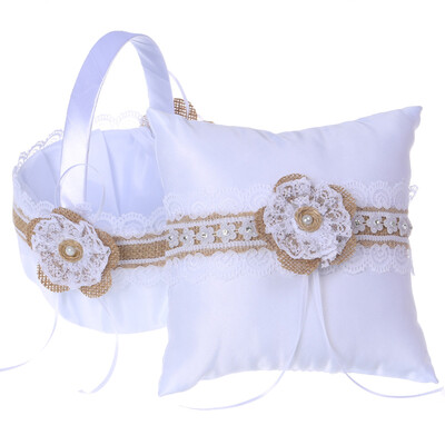 

Flower Girl Basket Burlap Lace Flower Flower Bearer Set with Ring Bearer Pillow Wedding Accessories