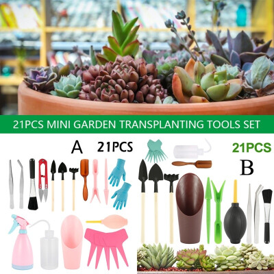 

21PcsSet Mini Garden Transplanting Tools Succulent Potted Gardening Tools Indoor Miniature Fairy Garden Care