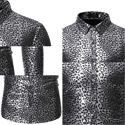 

Men Animal Print Lapel Collar Casual Tops Button Down Formal Office Dress Shirts
