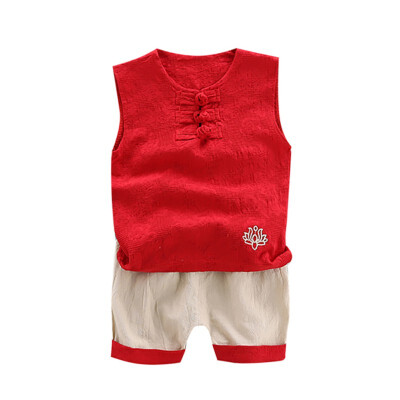 

Summer Children Chinese Style Clothes Baby Boys Casual Sleeveless Floral Print Vest TopsShorts 2pcs Costume Set