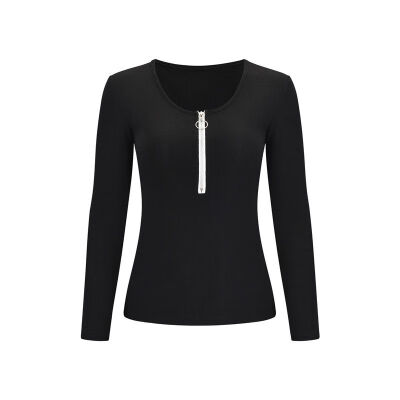 

4 Colors Women Autumn Winter Fashion Solid Color Sexy T-shirt Zipper V-neck Long-sleeved T-shirts Women Top