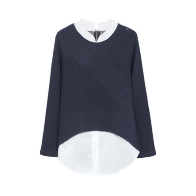 

New Autumn Women Blouses Casual Long Sleeve Blouse Patchwork Fake Two Pieces Shirts Big Size Shirt Female Tops Blusas W13