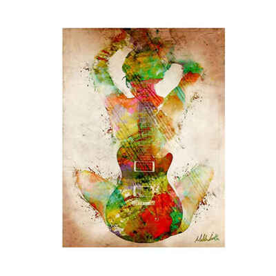 

Watercolor Guitar Girl View of Back Patterns Printed Unframed Canvas Oil Painting Hang Wall Decoration