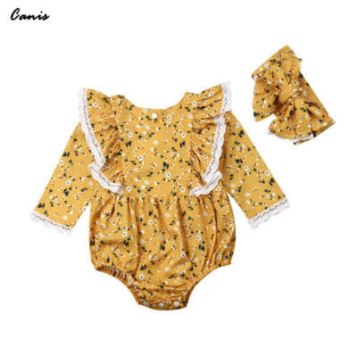 

2pcs Newborn Baby Girls Floral Cotton Romper Bodysuit Jumpsuit Headband Outfits