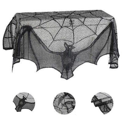 

Halloween Bats Lace Window Curtain Spider Web Bats Bud silk tulle fireplace Black wire netting curtain cloth 93 x57cm Halloween