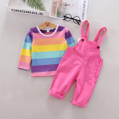 

Autumn Wings Design Baby Girls Sets Striped Print Blouse TopsStraps Pants Child Outfits Toddler Clothes 0-4Y Kids Suit 2PCS