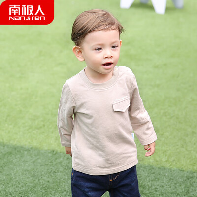 

Antarctic Nanjiren childrens sweater 2019 new boy spring&autumn jacket female baby bottoming shirt baby long-sleeved out suit pure color small print - khaki 90