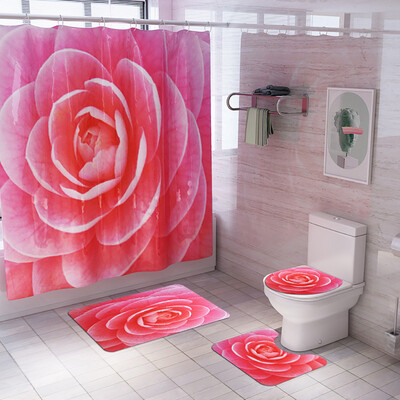 

Gobestart 4PCS Non Slip Toilet Polyester Cover Mat Set Bathroom Shower Curtain